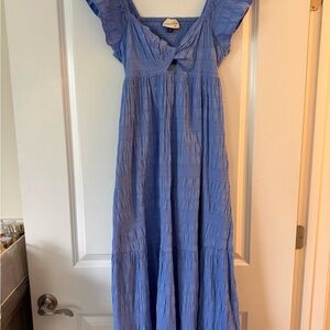 Universal ThreadBlue Ruffled Flowy Dress with Open Back Detail